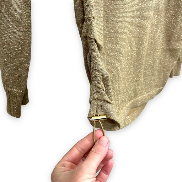 MICHAEL KORS Sweater Womens Medium Petite Gold Shiny Threading Cowl Neck - Picture 8 of 12